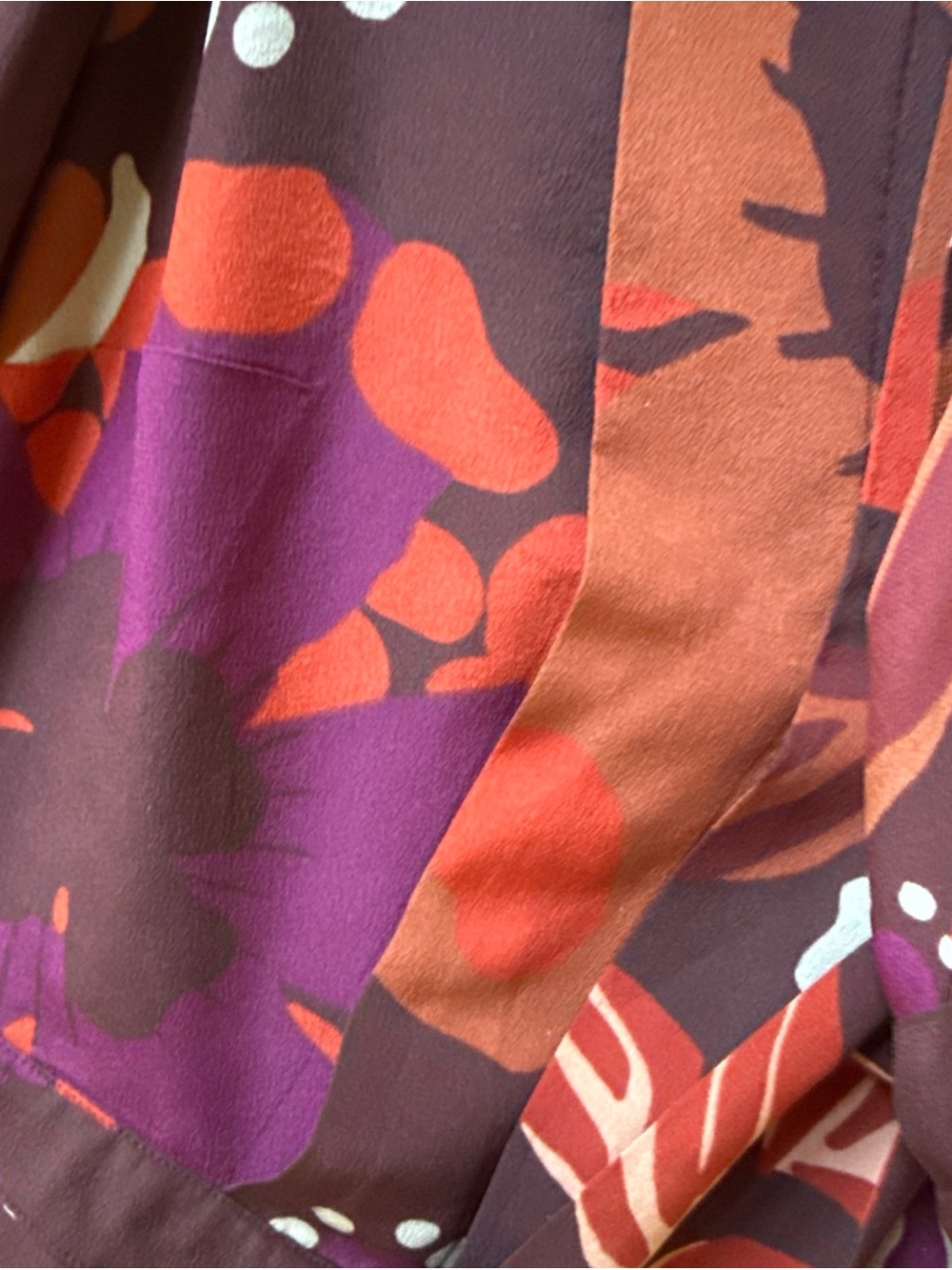 Burberry Long Sleeve Silk Floral Abstract Burgundy Midi Dress W Neck Tie Sz 8 - Picture 9 of 16
